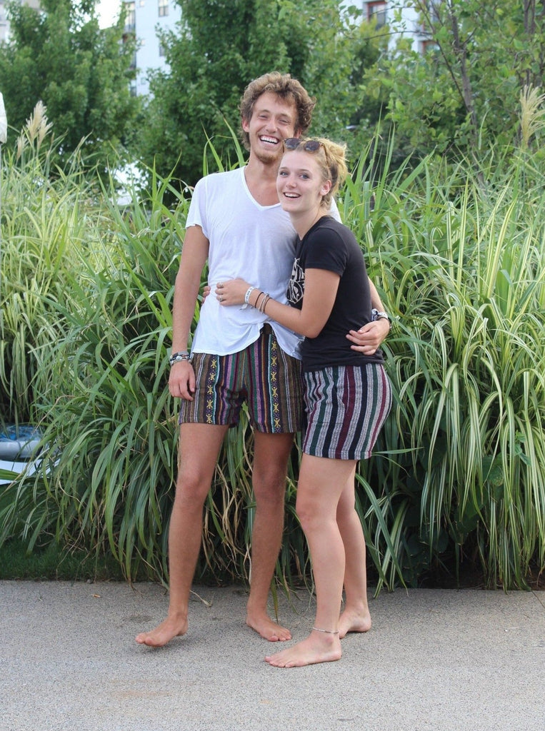 Male & female both wearing Medium Regular shorts